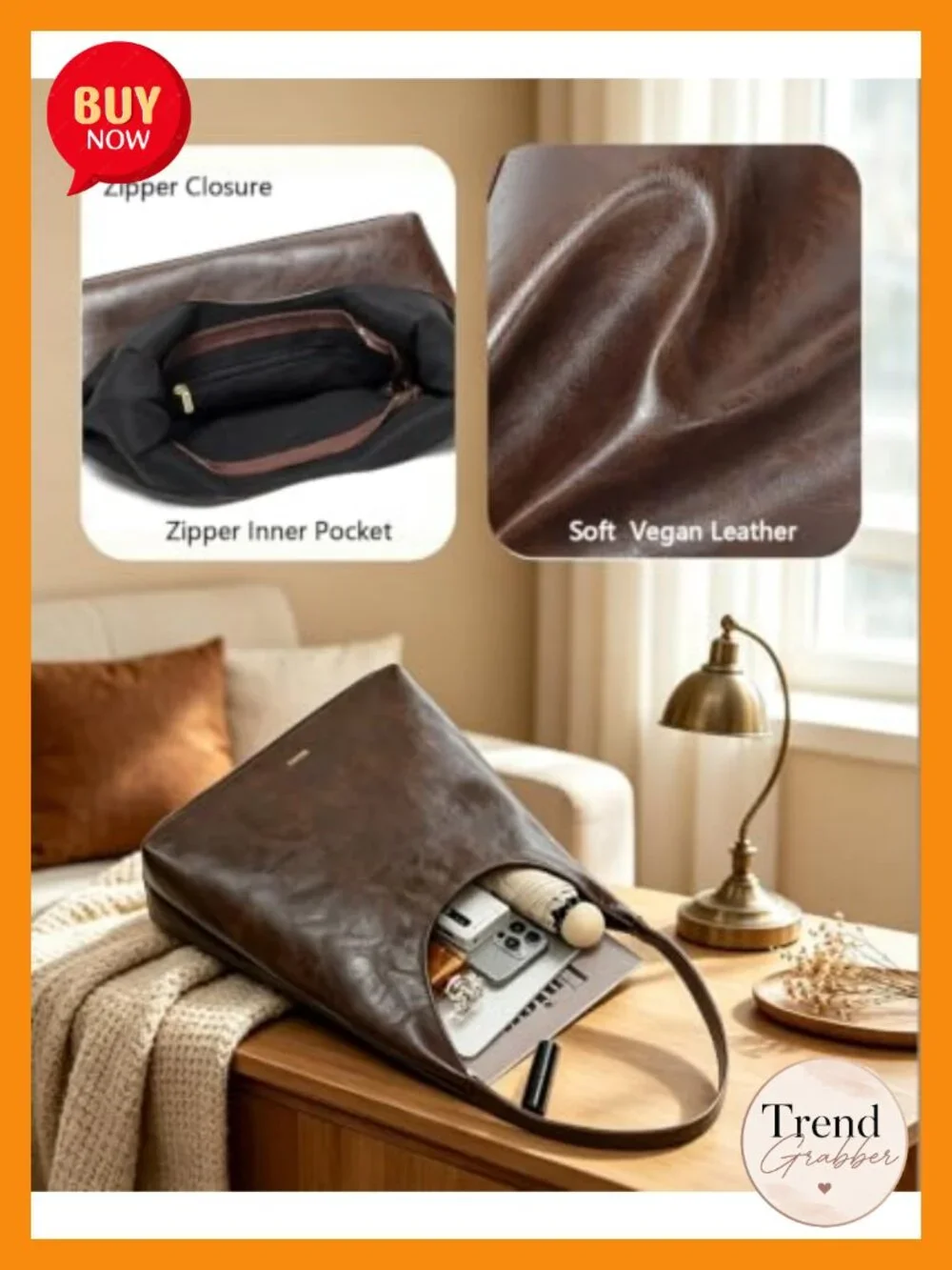 Vegan Leather Hobo Bag for Women Slouchy Shoulder Tote Purse